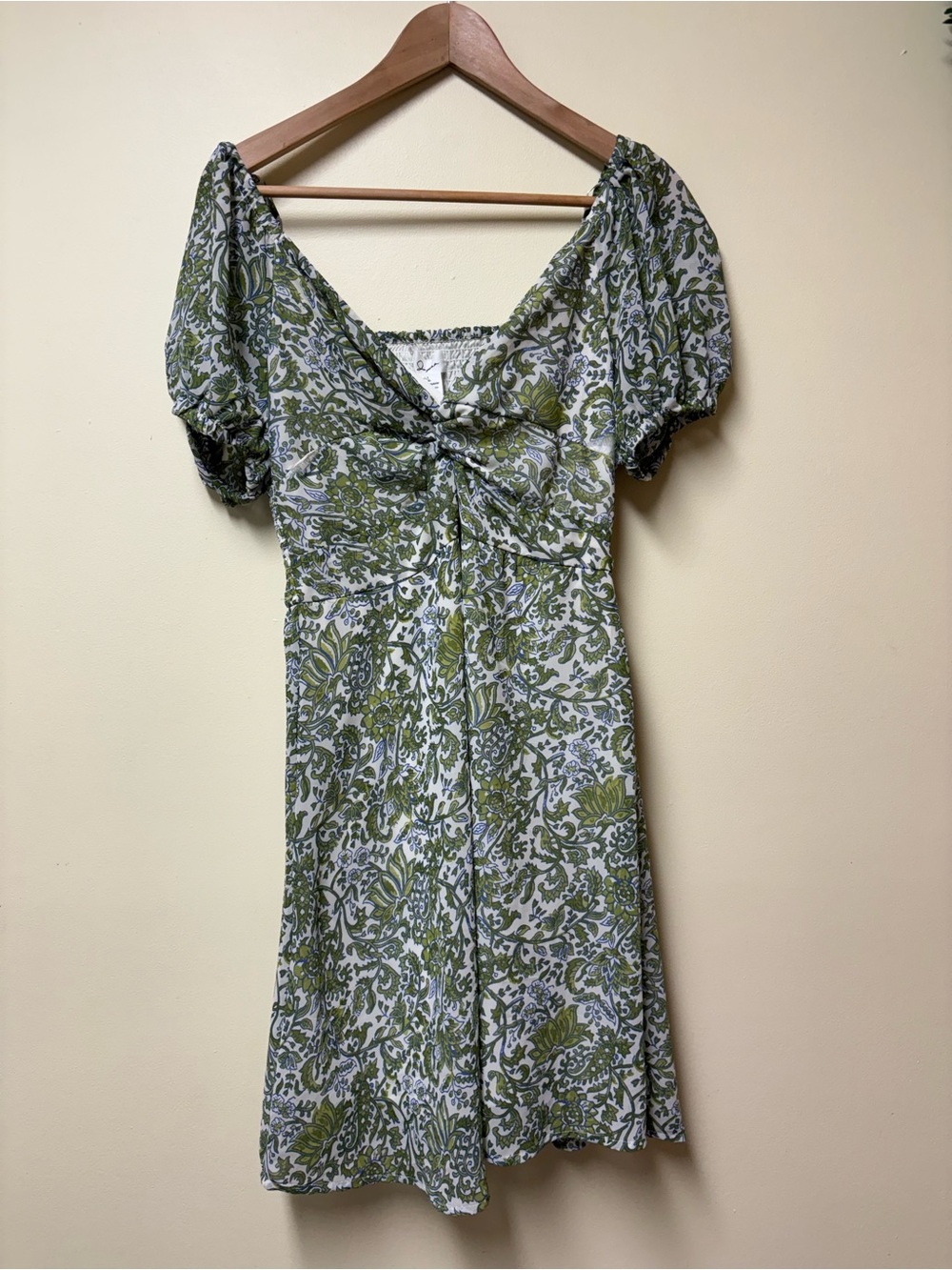 Japna Smocked Puff Sleeve Paisley Mini Dress - Large